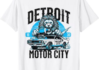 Detroit Motor City Lion Muscle Car Graphic Tee T-Shirt