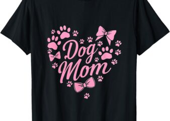 Dog Mom Valentine Coquette Bow Heart Paw Print Valentine’s T-Shirt