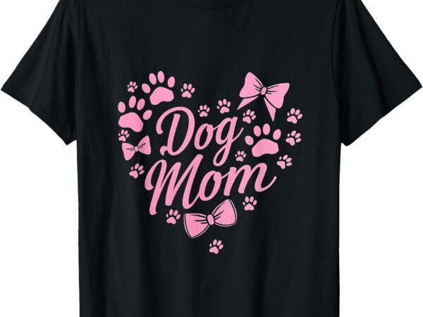 Dog mom valentine coquette bow heart paw print valentine’s t-shirt