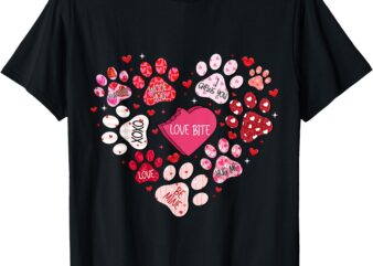 Dog Paw Print Heart Valentine’s Day Dog Lover Gift Couple T-Shirt