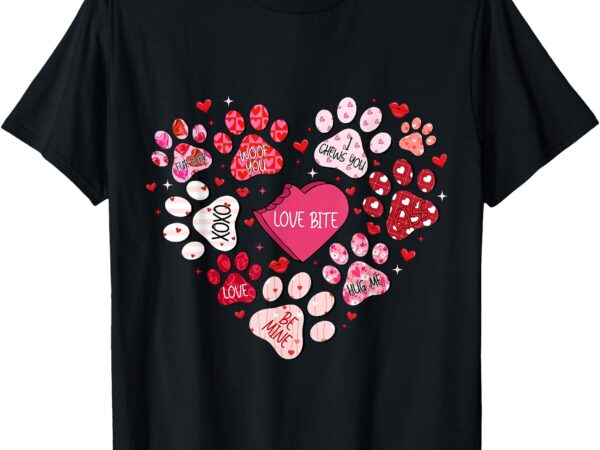 Dog paw print heart valentine’s day dog lover gift couple t-shirt