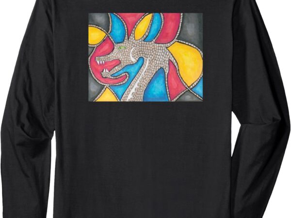 Dragon with colorful background back design long sleeve t-shirt