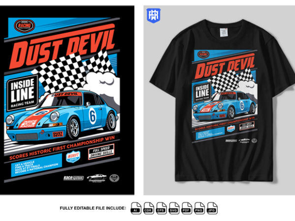 Dust devil historic first championship win t shirt vector illustration