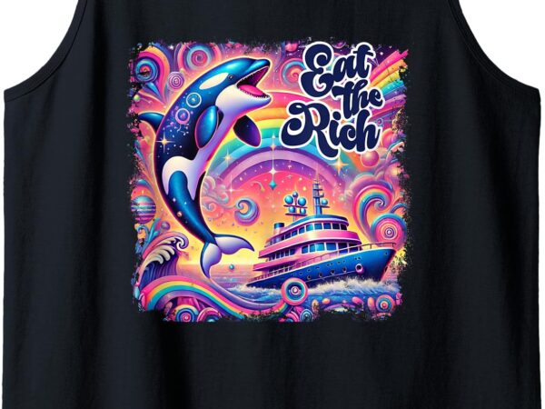 Eat the rich 90s nostalgia whale orca yahct retro tank top vector clipart