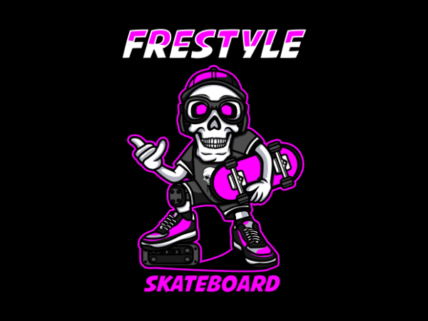 Frestyle skull skateboard cartoon t shirt graphic design