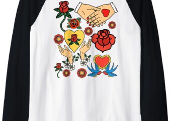 Flash Tattoo Vintage Style Art Raglan Baseball Tee