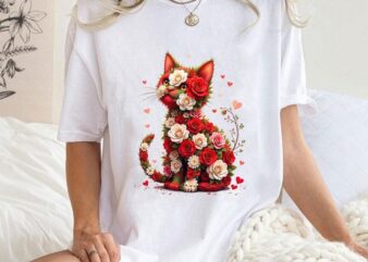 Floral Cat Valentines, Cat Lover Valentines, Women Valentines Shirt, Cat Lover, Cat Mom, Cat Mom