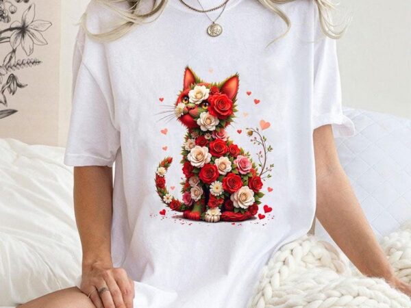 Floral cat valentines, cat lover valentines, women valentines shirt, cat lover, cat mom, cat mom t shirt graphic design