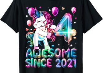 Flossing Unicorn 4 Year Old 4th Birthday Girl Unicorn Party T-Shirt