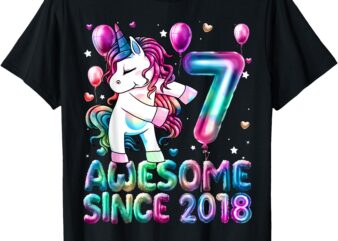 Flossing Unicorn 7 Year Old 7th Birthday Girl Unicorn Party T-Shirt