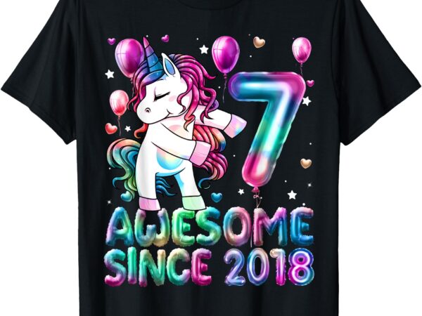 Flossing unicorn 7 year old 7th birthday girl unicorn party t-shirt