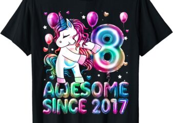 Flossing Unicorn 8 Year Old 8th Birthday Girl Unicorn Party T-Shirt