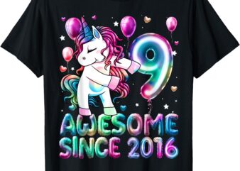 Flossing Unicorn 9 Year Old 9th Birthday Girl Unicorn Party T-Shirt