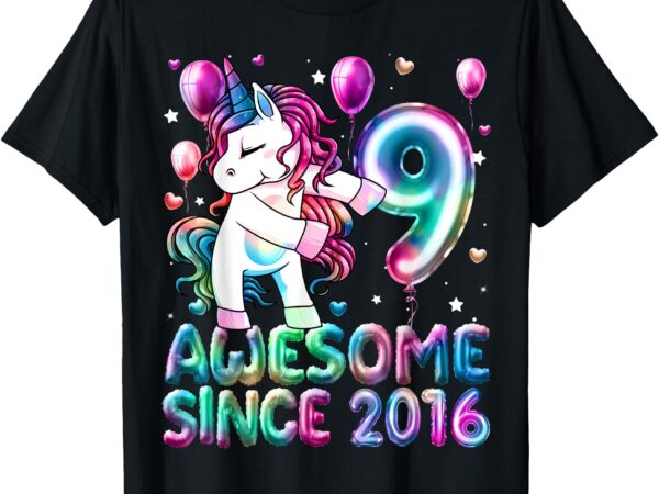 Flossing unicorn 9 year old 9th birthday girl unicorn party t-shirt