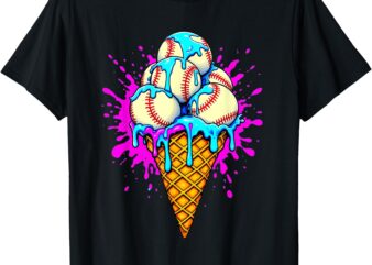 Funny Baseball Ice Cream Watercolor Baseball Men Boys Youth T-Shirt