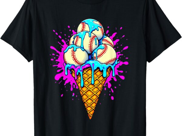 Funny baseball ice cream watercolor baseball men boys youth t-shirt