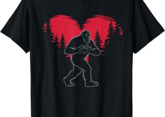 Funny Bigfoot in Love Heart Happy Valentine’s Day T-Shirt