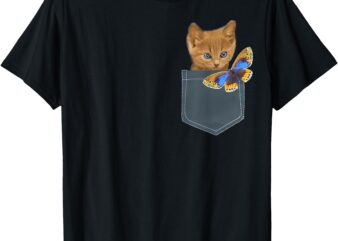 Funny Cat Shirt – Cat in Pocket Looking at a Butterfly T-Shirt