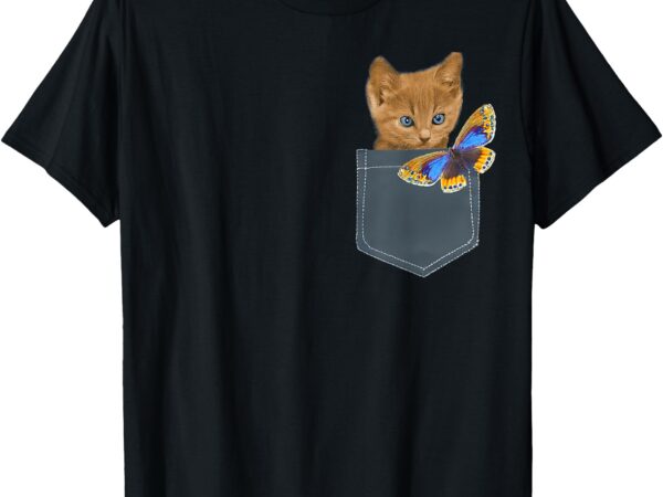 Funny cat shirt – cat in pocket looking at a butterfly t-shirt