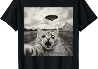 Funny Cat UFO Alien Selfie T-Shirt