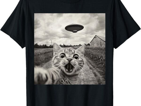 Funny cat ufo alien selfie t-shirt