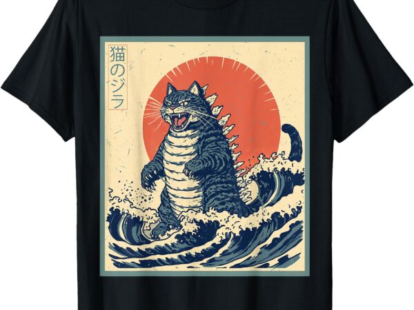 Funny catzilla cat japanese art cat tees for men women kids t-shirt