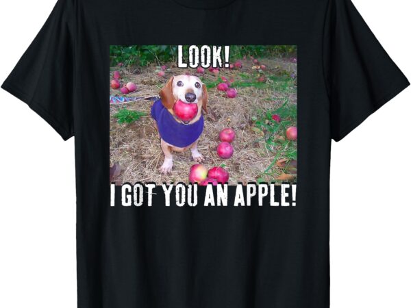 Funny dog with apple in mouth meme apple dog trending humor t-shirt