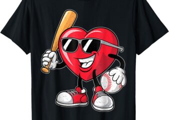 Funny Heart Playing Baseball Valentines Day Boys Girls Kids T-Shirt