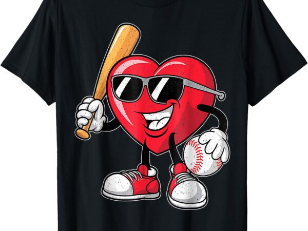 Funny heart playing baseball valentines day boys girls kids t-shirt