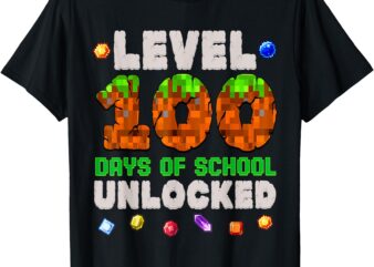 Funny Level 100 Days Of School Unlocked Boys Kids Gamer T-Shirt