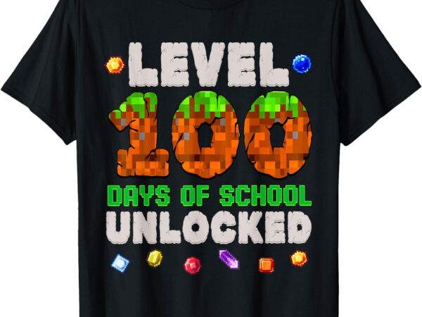 Funny level 100 days of school unlocked boys kids gamer t-shirt