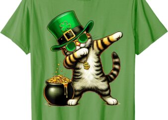 Funny St Patricks Day Dabbing Cat St Paddy Family Matching T-Shirt