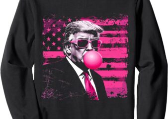 Funny Trump Bubble Blowing Gum Pink USA Flag Design Sweatshirt