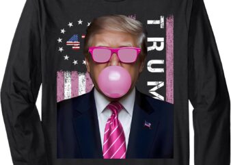 Funny Trump Bubble Gum Pink USA Flag Long Sleeve T-Shirt