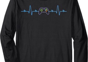 Funny Video Gamer Heartbeat Gaming Geek Boys Cool Gift Long Sleeve T-Shirt