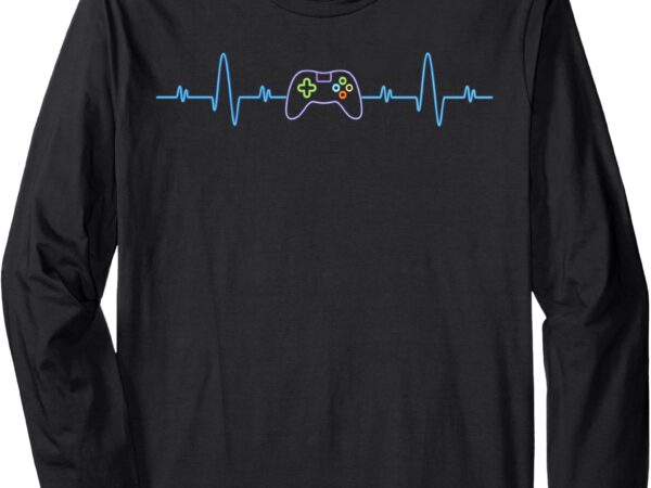 Funny video gamer heartbeat gaming geek boys cool gift long sleeve t-shirt