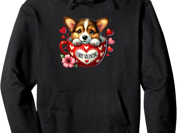 Furry valentine adorable corgi puppy love pullover hoodie t shirt graphic design