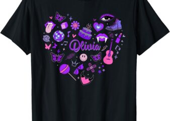 Girl Olivia First Name Personalized Groovy 80’s Heart T-Shirt