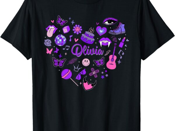 Girl olivia first name personalized groovy 80’s heart t-shirt