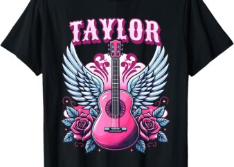 Girl Retro Taylor First Name Personalized Groovy 80’s Pink T-Shirt