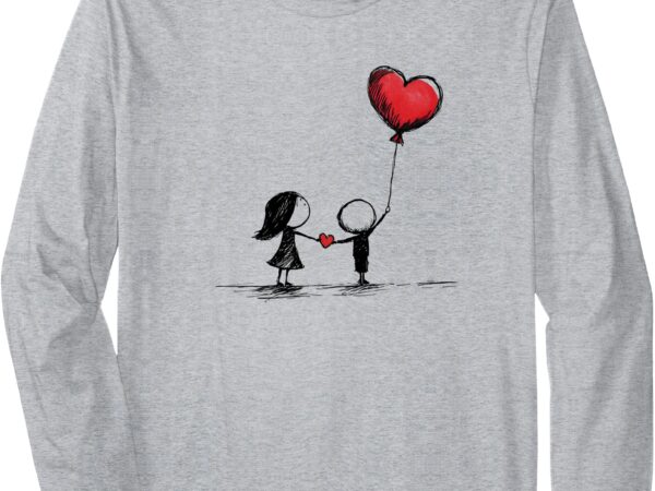 Girl and boy with heart balloon holding hands, love, friends long sleeve t-shirt