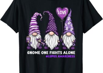 Gnome One Fights Alone Lupus Awareness Month Purple Ribbon T-Shirt