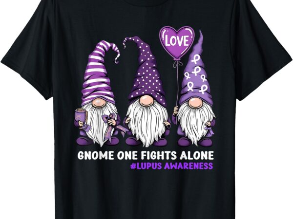 Gnome one fights alone lupus awareness month purple ribbon t-shirt