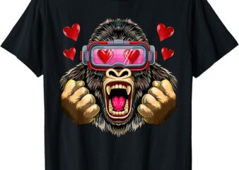 Gorilla With VR Heart Glasses Valentines Day Gorilla Lover T-Shirt