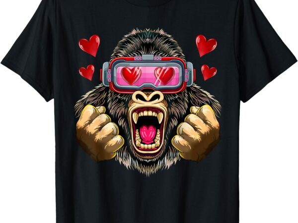 Gorilla with vr heart glasses valentines day gorilla lover t-shirt