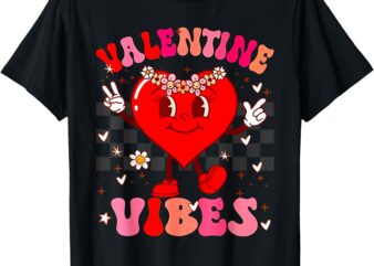 Groovy Checkered Valentine Vibes Valentines Day Girls Womens T-Shirt