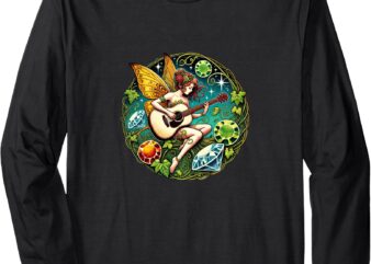 Guitar Fairy Illustration Beautiful Fairies Guitars Long Sleeve T-Shirt