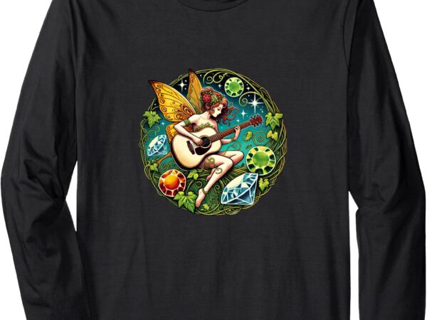 Guitar fairy illustration beautiful fairies guitars long sleeve t-shirt