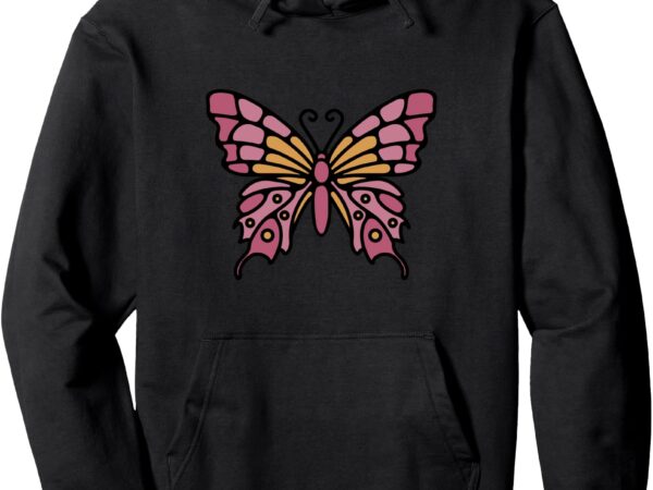 Guitar with butterfly design leaning on bench in garden pullover hoodie