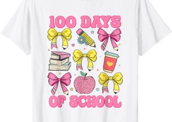 Happy 100 Days Of School Coquette Bow Student Teacher Kids T-Shirt